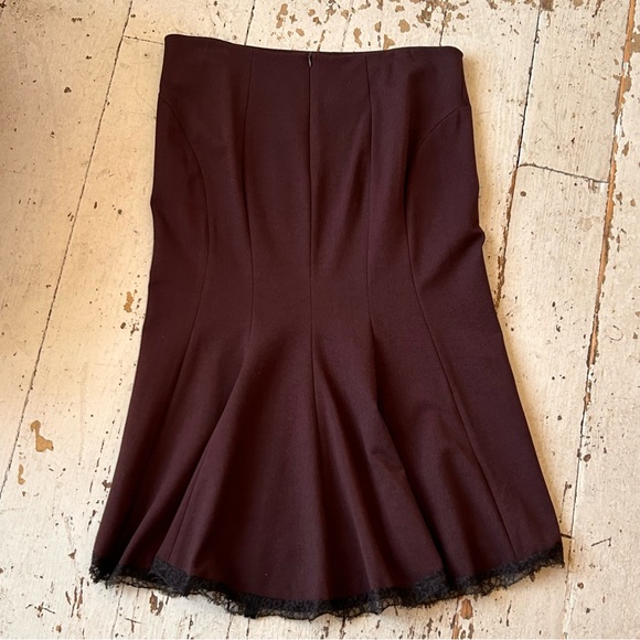 Gizel Brown Gored Midi Skirt Eyelash Lace Trim - Picture 1 of 10